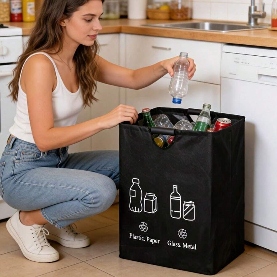 1pc Large Capacity Collapsible Thickened Tear-Resistant Sponge Handle Trash Can, Space-Saving Storage Bin For Home, Office, Kitchen - A - View 1