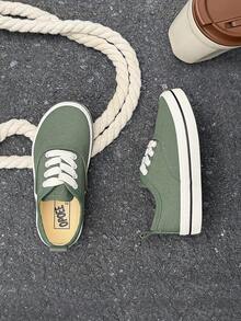 OPOEE Low‑Top Boys Girls Canvas Shoes, Classic Low‑Top Flat Sneakers, Breathable Soft Sole Children Casual Shoes For Daily Outdoor Wear‑Resistant Daily - Army Green - View 4