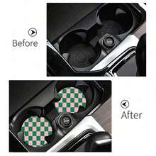 2pcs Checkered Car Cup Holder Mats, Non-Slip, Shock-Absorbing, Universal Fit, Fashionable Car Cup Coasters, Can Be Placed In Car, As Interior Accessory Or Party Gift - One Size - View 6