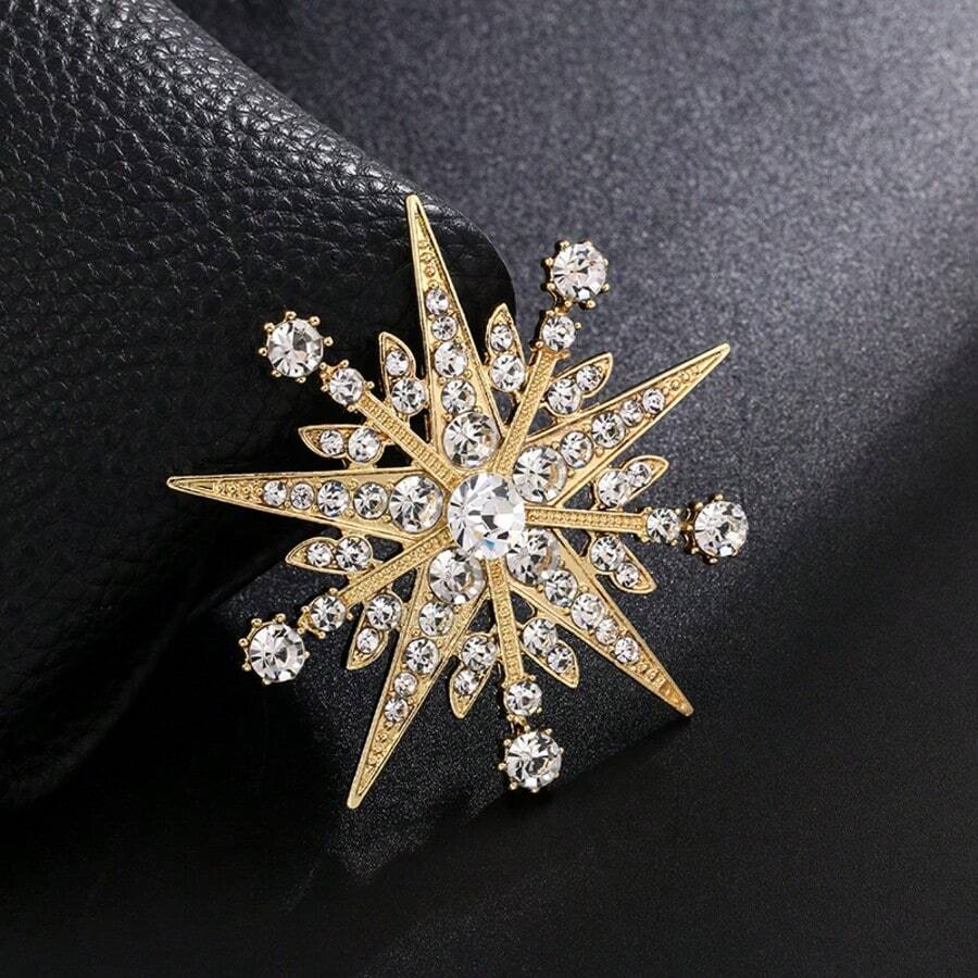 1pc Elegant Alloy Inlaid Sparkling Rhinestone Star & Sun Decorative Brooch, Suitable For Men & Women Daily Wear And Party - Star - View 1