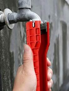 1-Pack Heavy Duty 5-In-1 Multi-Functional Sink Wrench - Heavy-Duty Plastic Construction, Integrated Design, With Pentagonal Socket And Pentagonal Socket Head - Upgraded Version/5-in-1 Adjustable Multi-functional/Red 1pc - View 2