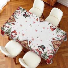 1pc Christmas Tablecloth, Christmas Snowman Gingerbread House Red Pine Branch Print Pattern, Single-Sided Print, Suitable For Tabletop, Washable And Reusable, Suitable For Indoor, Outdoor, Yard, Wedding, Banquet, Party, Outdoor Dining, Craft Exhibition, Banquet Event Decoration - Multicolor - View 7