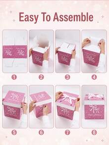 1Pc Pink Bow Knot Birthday Gift Box With Lid & Ribbon, 22*22*22cm Square Party Favor Box For Girls Birthday Gift Wrapping Decor - Ribbon Bow Gift Box With Lid (Includes Ribbon) - View 8