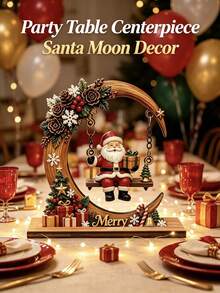 Christmas Crescent Moon Swing Santa Claus Ornament, Exquisite 3D Design With Gift, Bell And Snowflake Details, Suitable For Desktop And Window Display, Christmas Home Decor, Holiday Gift Decoration Craft - A - View 5