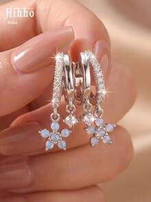 Hihho 2 piezas/Set Pendientes de estilo suave y atmósfera premium para mujer, adecuados para uso diario, citas y fiestas - flor - Ver 2