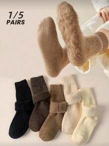 5 Pairs Women's Merino Wool Blend Boat Socks, Solid Color Warm Lining Winter Socks, Fashionable And Versatile, Suitable For Daily Wear And Sleep, Comfortable Socks - Multicolor - View 11