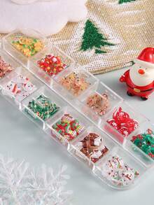 1 Box 12 Styles Cross-Border New Christmas Nail Art Decorations, Cartoon Nail Art Decorations, Christmas Tree, Cute Reindeer, Snowman, Bell, Christmas Tree, Resin Nail Rhinestone Accessories - Multicolor - View 4