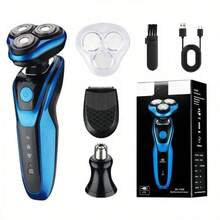 7-In-1 Men's Electric Shaver - Rotary Shaving, Beard Trimming, Cordless Rechargeable Hair Clippers, And Nose Hair Trimmer; Supports Wet & Dry Use - A Comprehensive Personal Care Kit For Men And Women - Blue - View 1