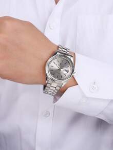 RICECGO A Men's Business Watch With A Round Dial And A Quartz Movement, Perfect For Everyday Wear And An Ideal Gift For Birthdays Or Special Occasions. - Silver - View 6