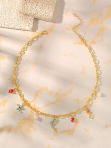 Nooxian 1pc Vintage Gold Chain Ocean Style Multi-Pendant Necklace For Women, Dolphin, Starfish, Seahorse Enamel Colorful Niche Design Collarbone Chain - Yellow Gold - View 5