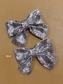 2pcs Korean Style Minimalist Silver Bow Hair Clips, Suitable For Daily Wear Hair Accessories - Silver - View 7