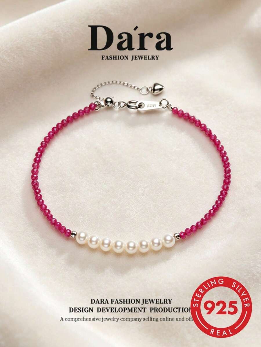 DARA Freshwater Pearl Silver Bracelet S925 Silver Zirconia Beaded Romantic Women's Gift