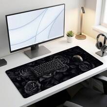 Black Rose Pattern Mouse Pad, Artistic Design Style, Large Desk Mat, Natural Non-Slip Rubber Base, Suitable For Work, Gaming, Office, Home, Women Friends, Back To School Gift, Gaming Mouse Pad, Desktop Accessories, Office Supplies, Desktop Decoration - A - View 1