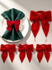 12PCS/8PCS/6PCS/2PCS Christmas Elegant Red Bow Napkin Rings - ABS Material, Suitable For Christmas, Valentine's Day, Weddings, Birthdays, Parties And Daily Dining - Table Decoration, Napkin Holder, Party Tableware Storage Rack - Durable And Easy To Clean, Fashionable Tableware, Home Decor Velvet Ribbon Bow Napkin Rings, Handmade. - Multicolor - View 2