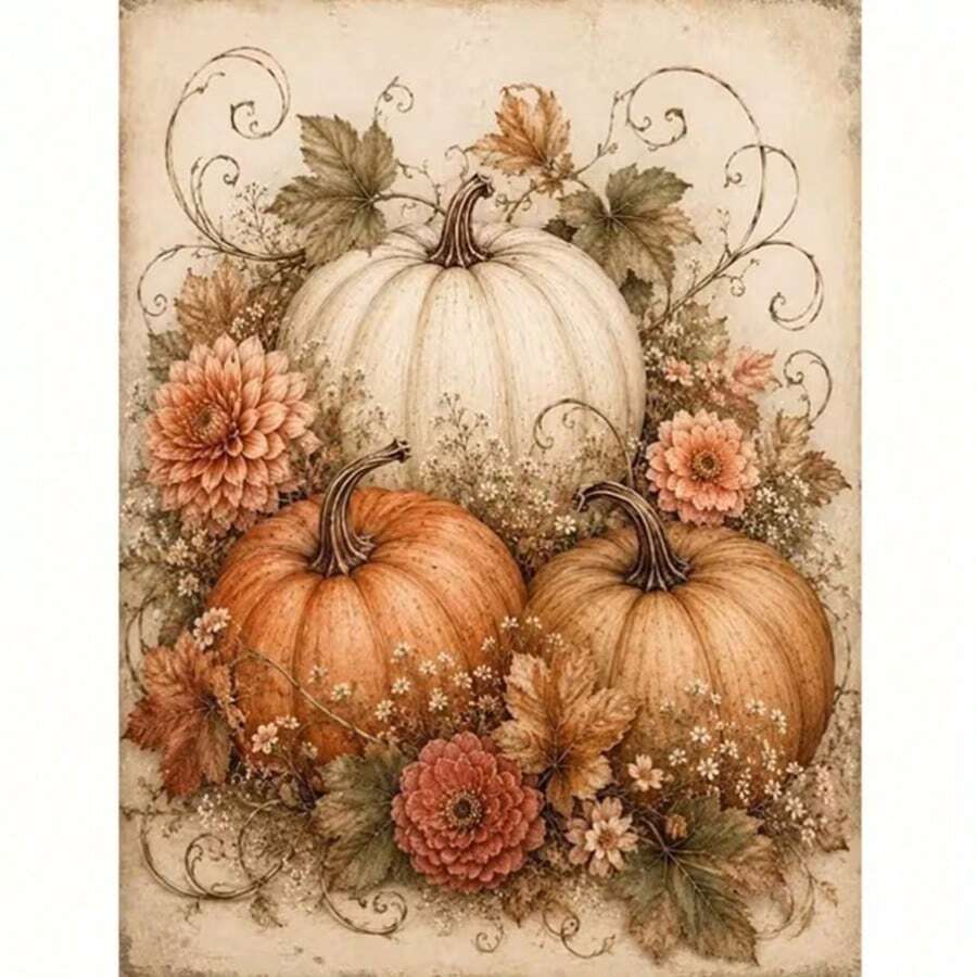 1PC DIY 5D Diamond Painting Kit Pumpkin Pattern - Round Full Drill Art Mosaic Craft, Home Wall Decor, Unframed - No Frame - View 1