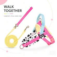 1 PC Cow Print Pattern Dog Harness Escape Proof Quick Fit Pet Harness No Pull Fashionable Color, Adjustable, Easy To Put On And Take Off, Lightweight Washable For All Seasons Universal Indoor Outdoor Walking Training Camping Shopping As Gifts - Pink - View 15