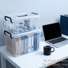 FICOZY Set 2 Cajas Almacenamiento 6L+12L Transparente con Asas Cierre Apilable para Hogar Oficina - 6L+12L - Ver 10