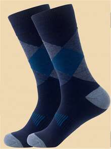 1/3/5/10 Pairs Men's Casual Mid-Calf Socks, Soft Cotton Dress Socks, Colorful Striped Plaid Geometric Pattern, Suitable For Daily Wear - Navy Blue - View 13