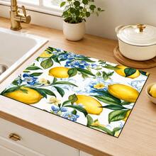 1pc Lemon Pattern Diatomaceous Earth Absorbent Dish Drying Mat, Pastoral Style, Suitable For Kitchen Countertop, Home Dining Table Decor, Coffee Machine Mat, Breakfast Mat, Table Mat And Holiday Party Decoration - Multicolor - View 4