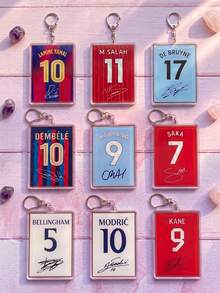 1pc/9pcs World Cup Football Player Jersey Pattern With Printed Signature And Number, Sports Fan Tribute Style Transparent Acrylic Keychain With Metal Ring, Multi-Purpose Pendant Suitable For Backpack Charm, Gym Bag Tag, Car Keychain, Sports Event Souvenir, Fan Club Gift, School Locker Decoration, Pencil Case Decoration, Perfect Gift For Football Fans, Athletes, Boyfriends And Sports Enthusiasts - Multicolor - View 3