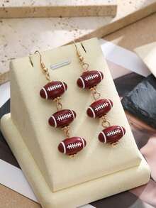 1Pair Sports Rugby Dangle Earrings For Women Gold Color Football 3Pcs Bead Drop Earrings Game Day Jewelry Party Accessory Gift For Sport Lovers - Earring - View 8