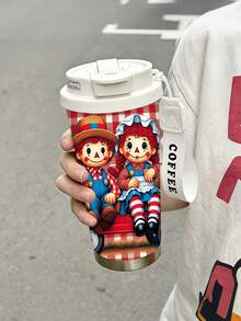 1pc/5pcs 500ml Halloween Vintage Doll Travel Mug, Double-Wall Stainless Steel Insulated Cup For Iced Coffee, Oat Milk, Cute Vintage Doll Couple & Plaid Print, Daily Use Insulated Cup, Birthday Gift For Son/Daughter, Holiday Gift - Multi-color - Plush Toy - View 9