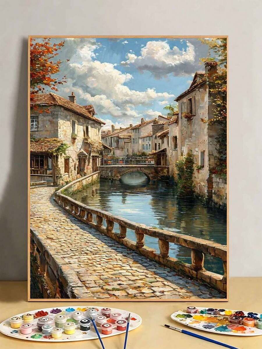 DIY European Canal Side Village Street (Frameless 8x12 / 16x20 Inches) Paint By Numbers Kit (Acrylic) Arts & Crafts For Adult Beginners, Home Wall Decor, And Unique Holiday Gifts For Relaxation - Sets - View 1