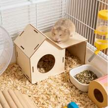 Natural Wood Hamster Hideout, Multi-Hole Small Pet Wooden Shelter, Breathable Cave Nest, Cage Decoration - A - View 10
