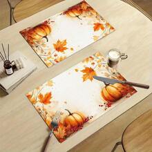1/4/6pcs Autumn Series Watercolor Pumpkin & Berry Pattern Printed Placemats, Heat-Resistant Table Mats For Home Kitchen/Dining Table Protection, Party Scene Decor - Multicolor - View 9