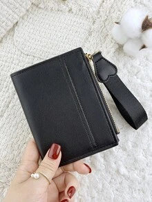 New Fashionable Women's Short Wallet, Ultra-Thin Snap Button Lightweight And Portable Cash, Credit Card Coin Wallet, Suitable For Outdoor And Travel - Black - View 6