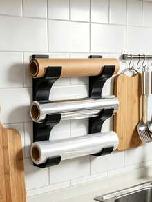 Kitchen Paper/Plastic Wrap/Aluminum Foil Wall-Mounted Holder, Storage Rack (Accommodates Rolls With Diameter Of 50Mm Or Less), Organizing Scattered Tools,Space-Saving, (Includes Adhesive Tape) No-Drill Installation, Creating A Tidy Kitchen - Multicolor - View 5