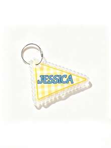 Personalized Custom Text Acrylic Keychain, Wavy Edge Triangle Pendant With Plaid Pattern, Customized Name Key Ring, Suitable For Water Bottle/Bag/Backpack/Laptop, Office, Teacher Gift, Student Gift, Birthday/Christmas/Holiday Surprise - Multicolor - View 12
