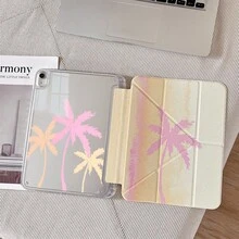 1件馬卡龍水彩粉色棕櫚樹印花三折保護殼，附筆槽，自動休眠/喚醒，防震透明背板平板保護套，相容於 iPad 10.9/10.2/Air 5th Gen/Pro 11/10th/9.7/Air 2/7th/8th Gen/Air 4/5/Air 13/11(M3 2025)/11(A16 2025)，相容於 Oppo Pad，相容於 MatePad，相容於 Honor Pad - 彩色 - 查看 5
