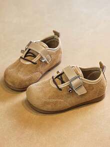Vintage Suede Girls' Mary Jane Shoes, Lightweight Buckle Baby Shoes - Camel - View 3