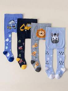 2/4pcs Kids Boys Warm Fitted Knitted Tights, Soft Warm Leggings For Autumn/Winter, Car And Animal Pattern Design - Multicolor - View 2