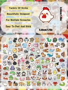 100pcs Cute Cartoon Animal Stickers, Watercolor Animal Stickers, Zoo Stickers, Decorative Stickers, Stationery Stickers, Waterproof Vinyl Stickers, Suitable For Water Bottles, Computers, Laptops, Phones, Suitcases, Notebooks, Refrigerators And More. - J - View 2
