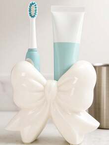 1pc White Bow Toothbrush Holder, Glossy 3D Bow Design, Modern Bathroom Countertop Storage Rack, Electric Toothbrush Stand, Minimalist Home Decor, Glossy Bow Decoration, Minimalist Bathroom Accessory, Clean Girl Style Decor - Multicolor - View 4