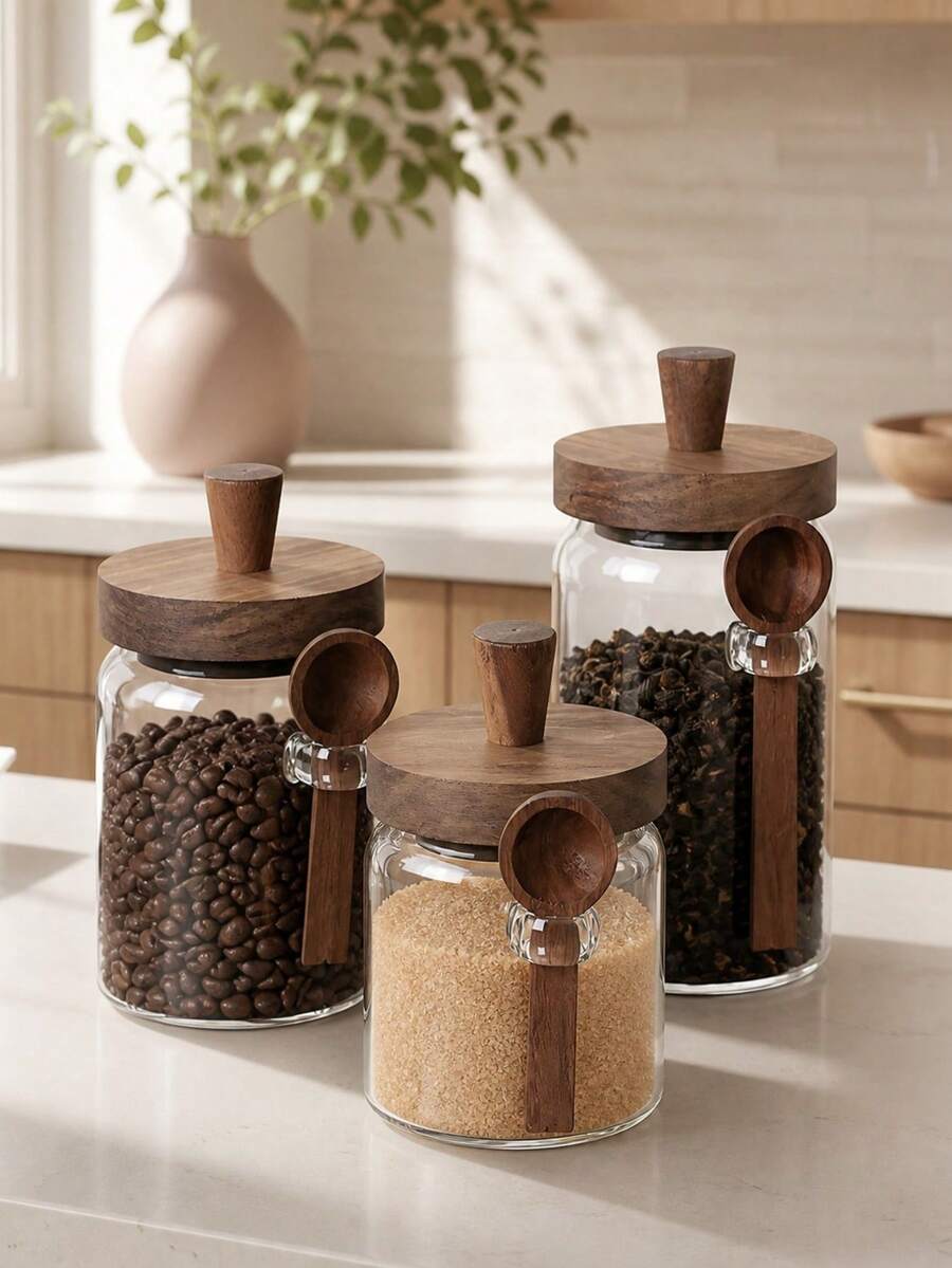 1 hũ thủy tinh kín khí đựng cà phê, hộp đựng thực phẩm đa năng trong suốt, phù hợp cho hạt cà phê, trà, kẹo, bánh quy, đồ ăn nhẹ, đường, muối, tiêu và gia vị, dùng để lưu trữ và sắp xếp cho mặt bếp, tủ chứa đồ, quầy cà phê và trạm trà - Trong sáng - Xem 1