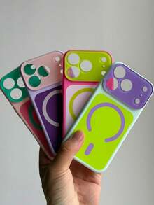 Fashion Dopamine Colorblock Candy Color Magnetic Phone Case Compatible With IPhone 18 Pro Max 18Pro 17 Pro 17 16 Pro Max 16 Pro 16 15 Pro Max 15 Pro 15 14 Pro Max 14 Pro 14 13 Pro Max 13 Pro 13 Colorful Glossy Magnetic Wireless Charge Back Cover - Magenta Trim - View 4