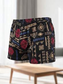 1pc Men's Boxer Briefs, Geometric Color Block Pattern, Soft & Comfortable Fabric, Suitable For All Seasons, Home Leisure, Sleep And Outdoor Vacation - Multicolor - View 3