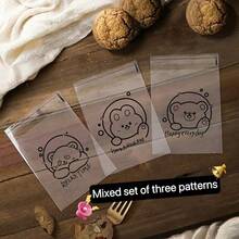 100pcs Cartoon Pattern Self-Adhesive Transparent Bread Packaging Bags, Baking Snack Packaging Bags, Snack Storage Bags, Cookie Packaging Bags, Suitable For School Supplies, Food Bags, Food Boxes, Also Suitable For Candy, Chocolate, Cookies And Other Packaging, Essential For Baking Shops, Essential For Home. - Multicolor - View 4