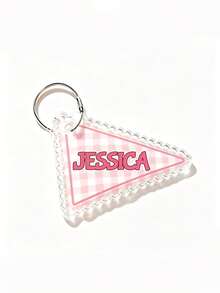 Personalized Custom Text Acrylic Keychain, Wavy Edge Triangle Pendant With Plaid Pattern, Customized Name Key Ring, Suitable For Water Bottle/Bag/Backpack/Laptop, Office, Teacher Gift, Student Gift, Birthday/Christmas/Holiday Surprise - Multicolor - View 11