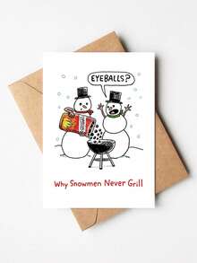 1pc "Why Snowmen Never Grill" Funny Christmas Card With Envelope - Humorous Snowman Joke Greeting For Holiday Parties, Blank Inside - Multiple Styles - View 8