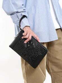 gorchis New Men's Crocodile Embossed Large Capacity Business Clutch Bag With Password Lock Anti-Theft PU Leather Handbag - Black - View 5