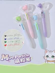 morn shine 4支裝愛心形4色圓珠筆，多功能學生文具，可按壓彩色筆，適合手帳記錄與標記 - 247-愛心圓珠筆 - 查看 3
