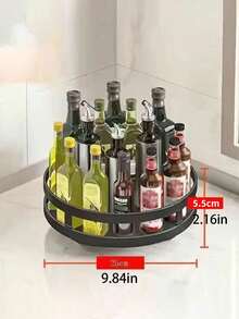 1pc Black Metal Slouchy Susan Rotating Turntable, 25cm 360 Degree Rotating Desktop Storage Tray, Multi-Functional Organizer, Suitable For Storing Spice Bottles, Cosmetics, Skincare Products, Medicines, Snacks, Etc., Perfect For Kitchen, Bathroom, Bedroom, Storage Room Use - Black - View 7