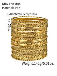 RINTOLER 19pcs Niche Creative Design Woven Geometric Flower Twisted Iron Bracelet Set, Vintage Style Antique Gold Iron Alloy Closed Cuff Bracelets - ZJ10588-19 Pieces Of Gold Bracelet - View 11
