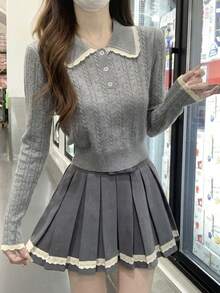 Atasan Dalaman Wanita Model Kerah Peter Pan Gaya Kampus - Grey - View 4
