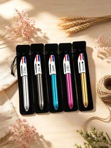 Customizable Retractable Ballpoint Pen Set With Pen Pouch, Laser Engraved Text, Replaceable 4-Color Ink Refills, Smooth Writing, Perfect For Office, Colleagues, School Supplies, And Back-To-School Gifts For Students And Teachers - Sets - View 5