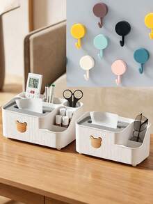1pc Multifunctional Plastic Tissue Box With Side Storage Compartments, Cute Bear Decor Napkin Dispenser Holder For Remote Controls Small Items, Desktop Tissue Organizer For Coffee Table Living Room Bedroom Dorm Home Decoration - Multicolor - View 11
